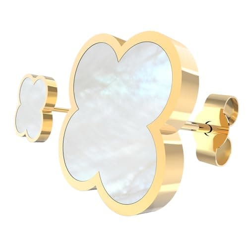 Aimétte Monette Hypoallergenic Gold Earrings, Four Leaf Clover Earrings, White Gold Stud Earrings for Women Trendy, Clover Jewelry Gifts for Women - Image 1