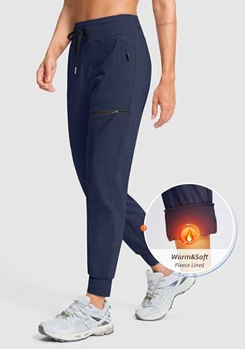G Gradual Women's Fleece Lined Joggers Hiking Pants 4 Zipper Pockets High Waisted Water Resistant Winter Running Sweatpants, Navy, X-Small - Thumbnail 3