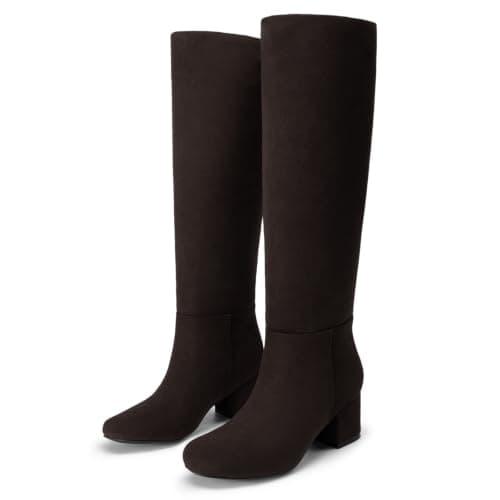Athlefit Knee High Boots Women Chunky Block Heel Tall Boots Brown Suede 8.5 - Thumbnail 5