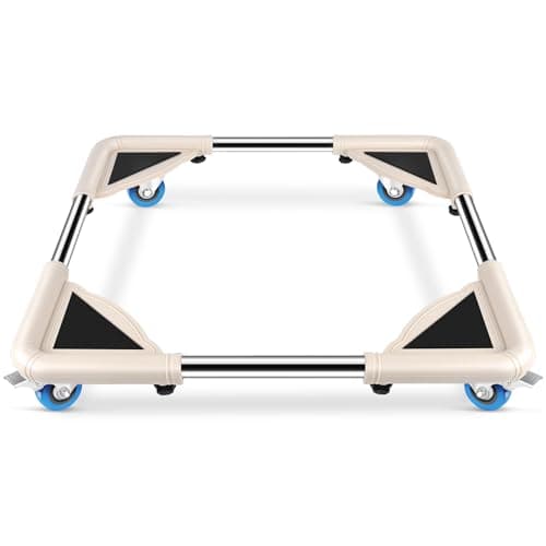 SPACECARE Mini Fridge Stand Mobile Roller, Adjustable Furniture Dolly with 4 Locking Wheels, Heavy Duty Washing Machine Base, Universal Appliance Pedestal for Dryer and Refrigerator- Off White - Image 1