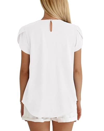 PRETTYGARDEN Women's Tops 2026 Casual Summer Round Neck Short Sleeve Basic Pleated Loose Fit Blouses Plain Tunic Shirts(White,X-Large) - Thumbnail 5
