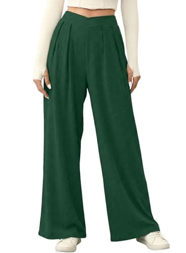 Acelitt Womens Fall 2026 Casual Fashion High Waist Wide Leg Pants All Season Loose Work Palazzo Office Business Suit Pants Trousers Green XXL - Image 1