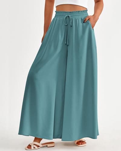 BTFBM Women Casual High Waist Wide Leg Pants 2026 Spring Summer Long Palazzo Pants Pocket Lounge Beach Vacation Clothes(Solid Blue Green, XX-Large) - Thumbnail 3