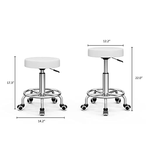 Icoget 360 Swivel Round Rolling Stool Chair, Height Adjustable Salon Shop Stool, Drafting Work SPA Medical Stools Office Chair with Wheels, White - Thumbnail 3