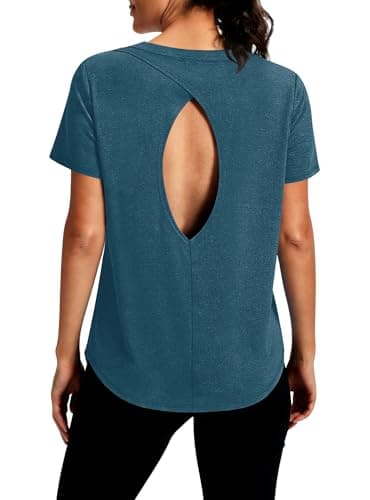 Alaroo Spring Summer Tops for Women Pilates Outfits Short Sleeve Athleisure Golf Shirts Curved Hem Loose Fit Gym Clothes Navy 2XL - Image 1