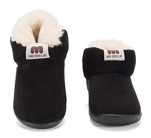 KEESKY Snow Boots for Baby Boys Black Fur Lined Warm Winter Shoes Size 6 M Toddler - Thumbnail 2