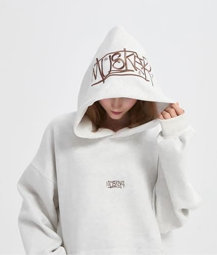 jnospne Womens Oversized Hoodies Y2k Embroidered Letter Graphic Hoodie for Teens Hooded Streetwear Sweatshirts Pullover White - Thumbnail 5
