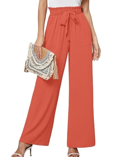 Heymoments Women's Wide Leg Pants with Pockets Coral XX-Large Lightweight High Waisted Tie Knot Paperbag Dressy Palazzo Loose Paper Bag Comfy Business Casual Work Flowy Trousers - Image 1