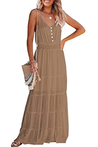 PRETTYGARDEN Women's 2026 Summer Maxi Dress Spaghetti Strap Sleeveless High Waist Beach Vacation Long Sundresses (Dark Apricot,XX-Large) - Image 1