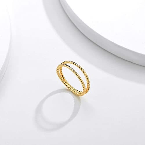 Valloey Rover 14K Gold Thin Beaded Rings, Full Bead Sterling Twisted Rope Wedding Band Stacking Ring for Women - Thumbnail 5