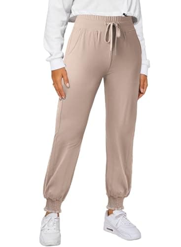 Dokotoo Joggers for Women High Waisted Elasticity Drawstring Yoga Pants with Pocket Casual Cuffed Flowy Workout Sweatpants Athletic Slim Fit Women Fashion Trendy 2025 Khaki Small - Image 1