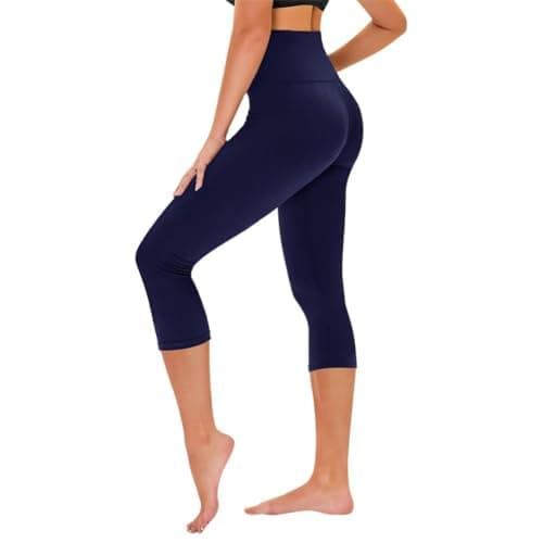 TNNZEET Capri Leggings for Women - Black Leggings with Pockets Tummy Control High Waisted Yoga Pants Workout Cycling Leggings - Image 1