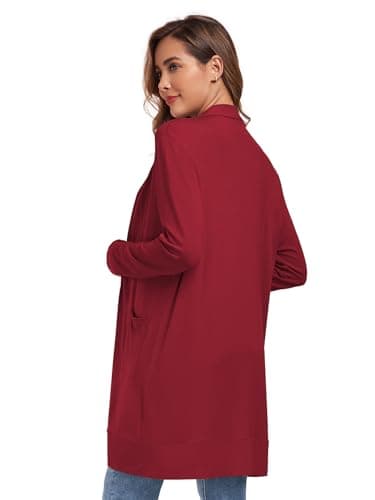 TownCat Womens Lightweight Cardigan with Pocket, Long Sleeve Open Front Casual Loose Cardigan for Women (WineRed1, X-Large) - Thumbnail 4