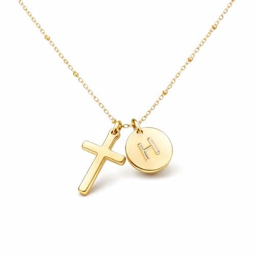 Fohufo Gold Cross Necklace for Women - Easter Basket Stuffers for Adult, Christian Gifts for Women Gold Cross Necklace, Initial Necklaces, Easter Christian Birthday Gifts, H Initial Necklaces - Image 1