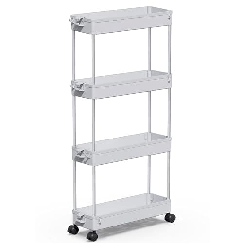 SPACEKEEPER Slim Rolling Storage Cart 4 Tier Bathroom Organizer Mobile Shelving Unit Storage Rolling Utility Cart Tower Rack for Kitchen Bathroom Laundry Narrow Places, Gray - Image 1