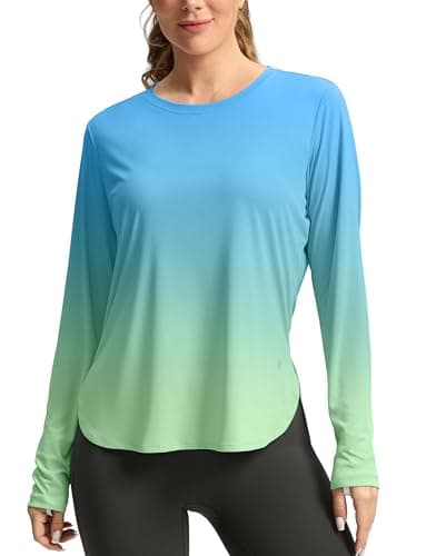 Women's Sun Shirts UPF 50+ Long Sleeve UV Protection Shirt Lightweight Quick Dry Workout Hiking Tops for Women(Green/Yellow Gradient,L) - Image 1