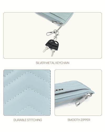 Telena Slim Wallet Women RFID Blocking Credit Card Holder Leather Coin Purse with Silver Keychain Blue - Thumbnail 5