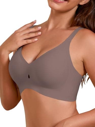 COCOMARTS Jelly Bras for Women No Underwire Seamless Push Up Bra Full Support Comfort Bralettes Wireless Plunge Everyday Bra Coffee X-Large - Thumbnail 2
