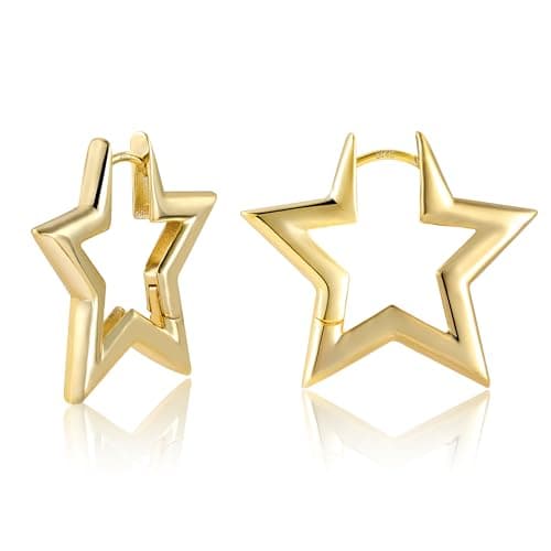 Gold Star Hoop Earrings for Women Geometric Star Shaped Earring Hoops Cute Huggie Earing Lightweight Jewelry Hypoallergenic - Image 1