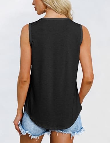 GKBK Womens Tank Tops High Neck Loose Fit Casual Summer Sleeveless Shirts 2026 Beach Vacation Outfit Cured Hem Z-Black - Thumbnail 4