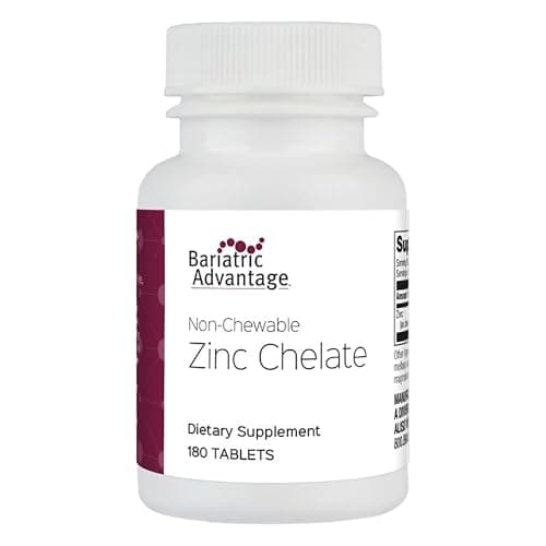 Bariatric Advantage Non Chewable Zinc Chelate - Highly Absorbable - 20 mg Zing Arginine & Glycine - Tablets for Bariatric Surgery Patients - 180 Count