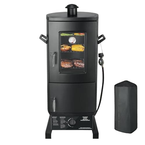 Propane Smoker with Cover, Vertical Meat Gas Smoker Grill Outdoor Heavy Duty 3 Removable Smoking Racks, Black - Image 1