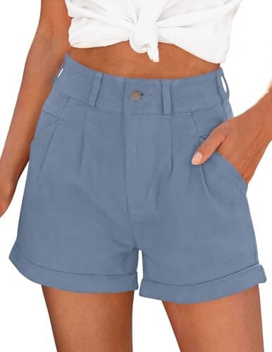 PRETTYGARDEN Womens Summer Shorts 2026 Casual High Waisted Pleated Beach Vacation Tailored Denim Shorts with Pockets(Grey Blue,X-Large) - Image 1