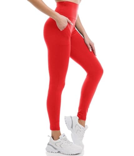 Ipletix Leggings with Pockets for Women, High Waisted Leggings Buttery Soft Non See Through Workout Yoga Pants Red - Image 1