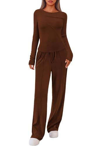 Lazysmile Lounge Sets For Women 2 Piece Sets Fall Outfits Long Sleeve Tops with Wide Legs Pants Casual Matching Set - Image 1