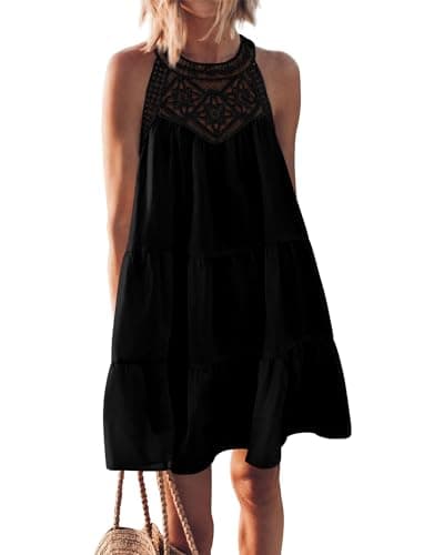 BTFBM Women Summer Dresses 2026 Casual Spring Clothes Sleeveless Halter Neck A-Line Boho Mini Dress Beach Vacation Sundress(Black, Medium) - Image 1