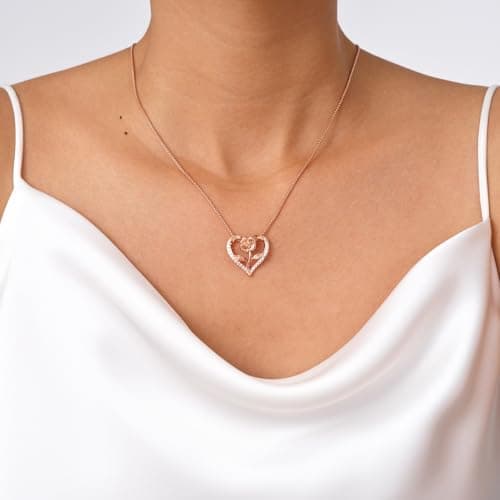 Lyniuoy Rose Heart Necklaces for Women 18K Gold Plated Pendant Necklaces for Women Luxury Women's Romantic Jewelry Gifts for Anniversary Mother's Day Valentine's Day Christmas, Two-tone - Thumbnail 4