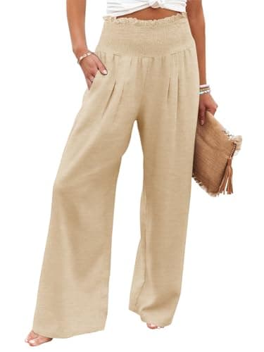 GEMLON Womens Wide Leg Pants High Waisted Palazzo Pants Lightweight Flowy Lounge Trousers Pants with Pockets Beige 2XL - Image 1