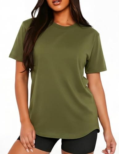 LETSEE Short Sleeve Basic Tees for Women Running Gym Athletic Tee Top Breathable Crewneck Tops Army Green XL - Image 1