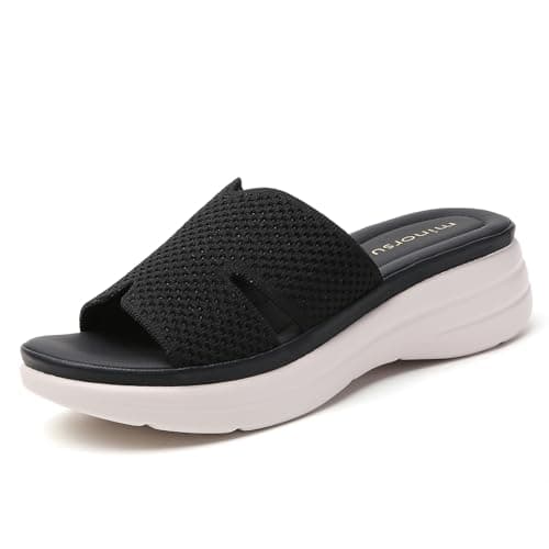 Minorsu Knit Platform Sandals for Women Comfortable Open Toe Summer Sandals Slip On Slides Shoes - Image 1