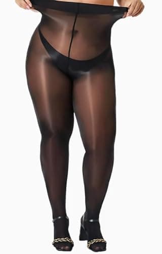 VICRSDCY Women's Shiny Pantyhose Sheer Tights Silk Oil Infused High Waist Shimmer Tights Blackish L - Image 1