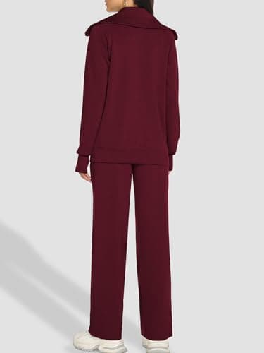 Casly Lamiit 2 Piece Lounge Sets for Women 2026 Casual Sweatsuit Travel Outfits Double Zipper Sweatshirt Long Sweatpants Athletic Track Suit Ancora Red S - Thumbnail 5