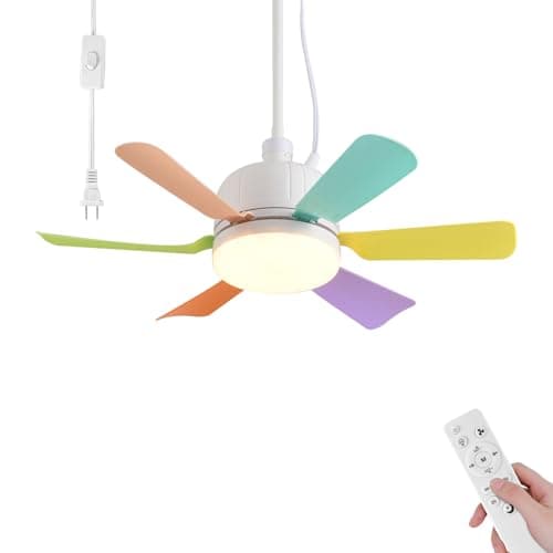 AHAWILL Outdoor Ceiling Fans with Lights,18" Gazebo Fan with Hanging Hook,Plug in Ceiling Fan,3CCT Dimmable,Portable Fan for Patios,Tent,Camping.Colorful - Image 1