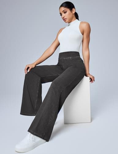 IUGA Wide Leg Jeans Woman High Waisted Pull On Baggy Jeans for Women Stretchy Trendy Womens Jean Straight Casual Denim Pants Gray - Thumbnail 6