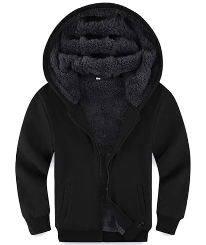 Avsead Kids Youth Boys Hoodies Jacket Fleece Lined Full Zip Up Hoodie Long Sleeve Sweatshirt Soft Warm Fall Winter Spring Casual Clothes School Outwear Outfits Black Size Large 10-12 - Image 1