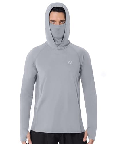 isnowood Men's UPF 50+ Fishing Sun Hoodie, UV Protection Long Sleeve Hooded Shirt with Mask for Hiking outdoor Light Gray - Image 1