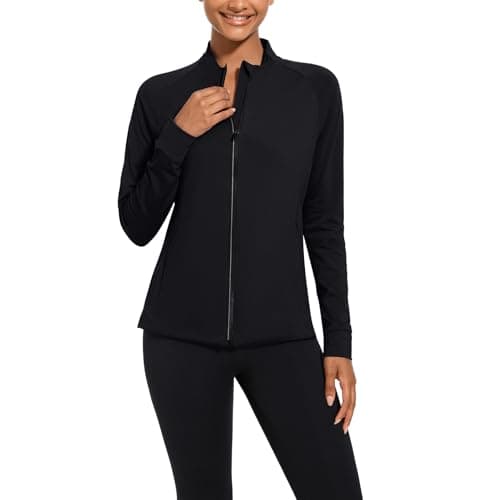 bpbtti Women's Polar Fleece Zip Up Workout Jackets with Pockets Slim Fit Cottony Soft Jacket for Running Athletic Yoga (Black,Medium) - Image 1