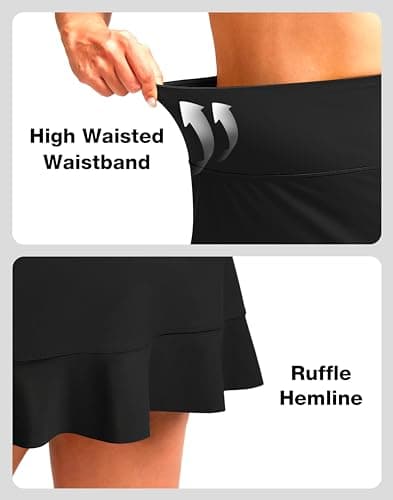 Soothfeel Women's Swim Skirt with Pocket High Waisted Ruffle Tummy Control Tankini Swimsuit Bathing Suit Bottoms (Black,S) - Thumbnail 5