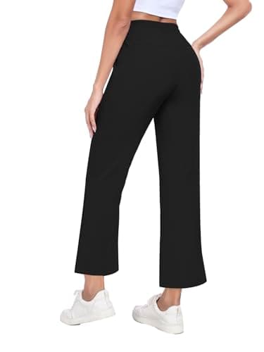 AGVNG Wide Leg Pants Woman Casual Pants Lightweight Elastic Waist Drawstring High Waisted Travel Work Lounge Comfy Trousers Pants with Zipper Pockets Black S - Thumbnail 2