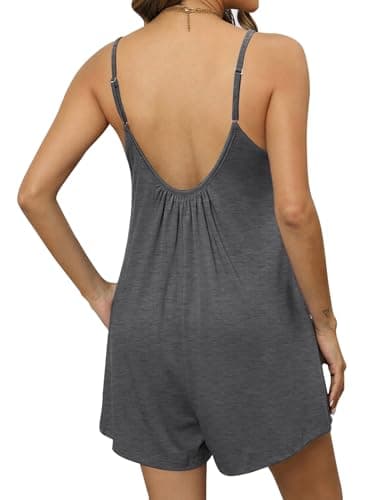 Ekouaer Womens Summer Casual Sleeveless Romper Adjustable Spaghetti Strap Shorts Jumpsuits with Pockets 2026 Clothes Dark Grey Large - Thumbnail 3