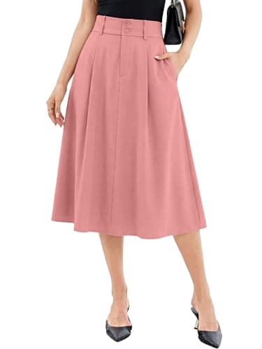 Casly Lamiit Midi Skirts for Women Summer Maxi Skirt Dressy Flare Skirts Trendy A Line High Waist Skirt Pink 2XL - Image 1