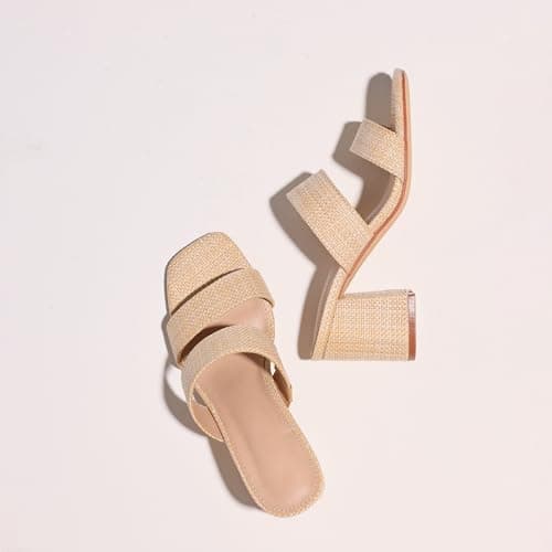Ancomafio Women's Heeled Sandals Raffa Sandals Square Open Toe Heels Mules Slip On Summer Block Heels Vacation Shoes Neutral size 10 - Thumbnail 5