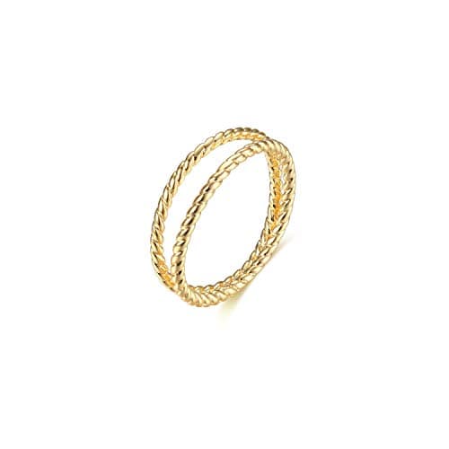 Valloey Rover 14K Gold Thin Beaded Rings, Full Bead Sterling Twisted Rope Wedding Band Stacking Ring for Women - Image 1
