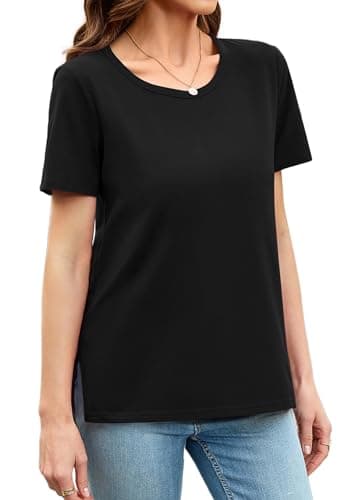 Herou Women Summer Tops Casual Short Sleeve Modal T-Shirts Tees with Side Split Black Small - Image 1