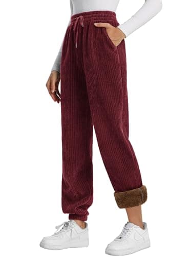 QIANXIZHAN Women's Winter Warm Thick Fleece Pants, Lined Sweatpants Pants Joggers Comfy Pajama Clothes WineRed - Image 1