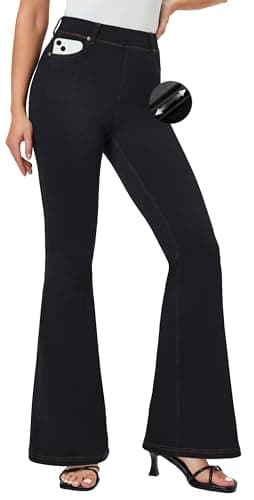 IUGA Bell Bottom Jeans for Women High Waisted Stretchy Pull On Sweatpant Jeans Women Flare Leggings Tummy Control Flare Pants Black - Image 1